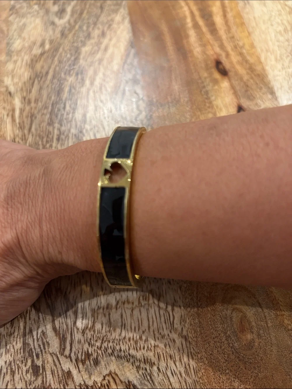 Kate Spade Gold-Tone Black Enamel Heart Bangle Bracelet - Picture 4 of 5